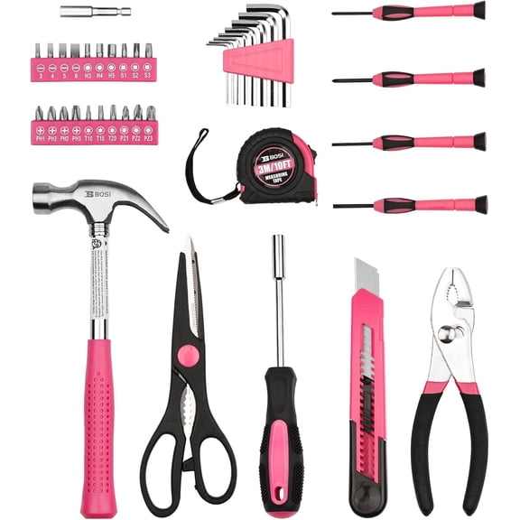 PYAN-40-Piece Pink Tool Set for Girls, Ladies and Women, General Household 40 PCS Hand Tool Kit with Plastic Toolbox, Essential Tools for Home, Garage, Office and College Dormitory Use