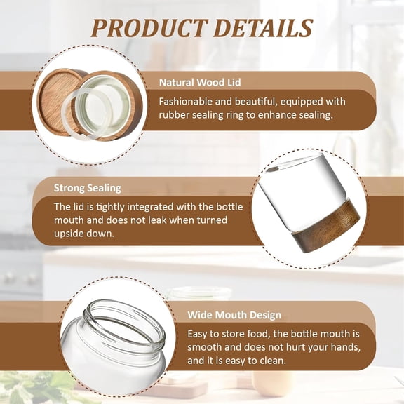 PYAN-40 oz/1200 ml Clear Glass Storage Canister with Airtight Wooden Screw Lid, Large Tall Cute Decorative Glass Food Container Jar for Coffee,Spice,Candy,Salt,Cookie,Condiment,Pepper,Sugar,Pasta