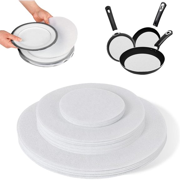 PYAN-48 Pcs Felt Plate Dividers For Stacking, Dish Protectors For Storing China, Thick Pads Plate Separators For Storage in Cabinet with 3 Different Sizes, Round, White