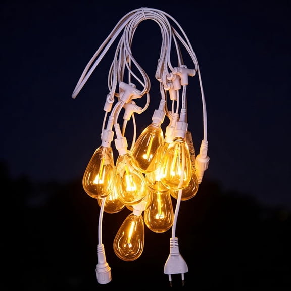 PYAN-48FT LED Outdoor String Lights with 15 Edison Shatterproof Bulbs, Weatherproof Strand, Commercial Grade Patio Lights, Decorative for Garden or Patio, Warm White
