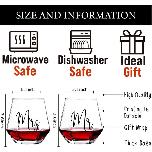 PYAN-4PCS Mr Mrs Gifts for Him Her Include Scented Candles Wine Bag & Glasses Set,Engagement Gifts for Couples, Engagement Gift for Newly Engaged Couples, Whiskey Wine Glasses Gift for Couple