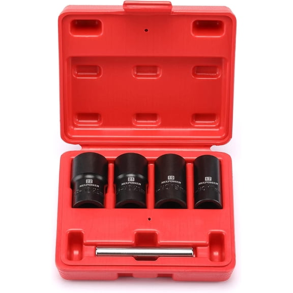 PYAN-5 Pieces 1/2" Drive Nut and Bolt Extractor Set, Lug Nut Remover Extractor Tool, 17 19 21 22mm Sockets & 12mm Center Punch Bar, Twist Socket Tool Set