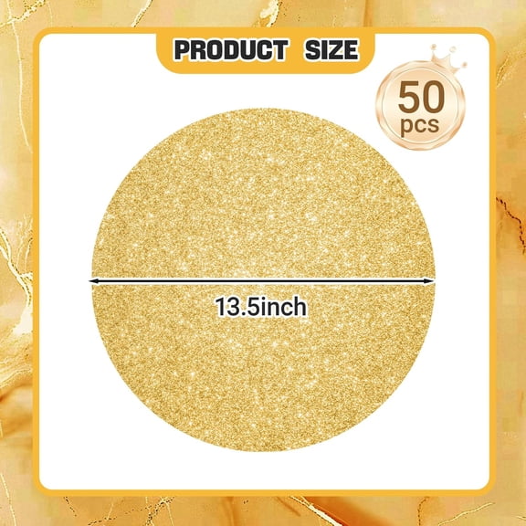 PYAN-50 PCS Gold Placemats Disposable, Round Sparkle Table Place Mats, 13.5" Inch Shiny Golden Place Mats, for Birthday Wedding Holiday Party Home Dining Tableware