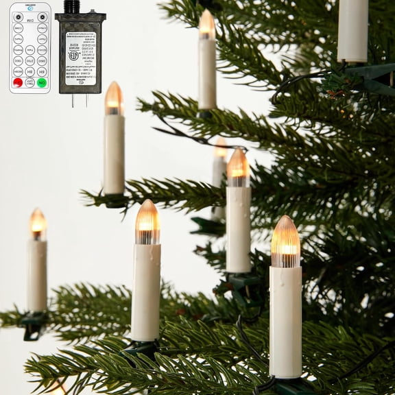 PYAN-50 Pcs Christmas Flameless Candles Lights, 2025 New Candle Lights with 3 Color & 11 Mode Remote Control, 3D Flickering LED Candle String Lights for Christmas Trees, Fireplaces, Church, Wedding