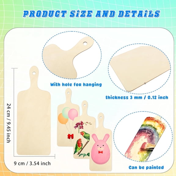 PYAN-50 Pcs Mini Craft Cutting Boards with Handle DIY Wood Cutting Board Unfinished Small Cutting Boards for Kitchen Cooking Vegetables Fruit Decor, 9.4 x 3.5 Inch