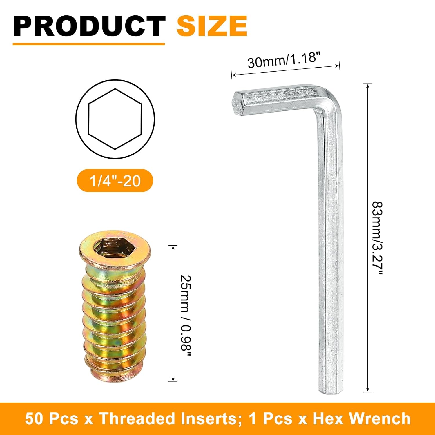 PYAN-50 Pcs Threaded Insert for Wood, 1/4