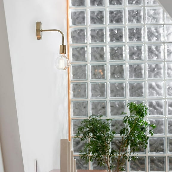 PYAN-52111 Holden 1-Light Long Arm Plug-in or Hardwire Wall Sconce, Matte Brass, Bulb Not Included