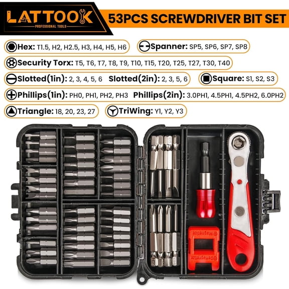 PYAN-53-Piece Screwdriver Bit Set, Right Angle Low Profile 90 Degree Offset Screwdriver Mini Ratchet Set for Tight Narrow Space