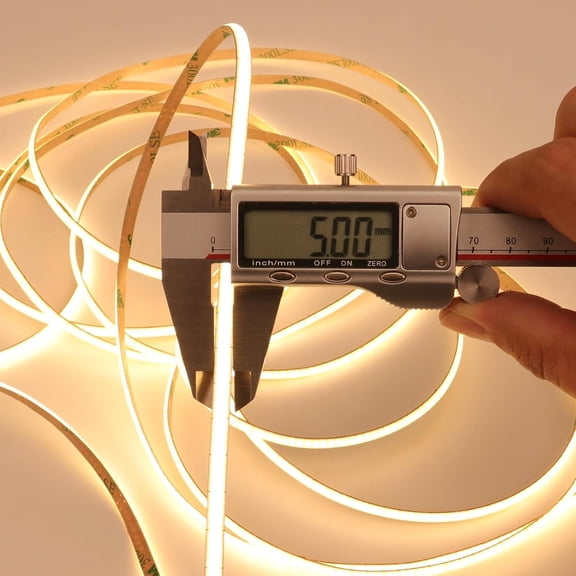 PYAN-5V COB LED Strip Narrow 5mm Width Warm White 3000K CRI 90+ Dotless 16.4ft 400LEDs/M High Density Cuttable Flexible LED Tape Light for Cabinet Home DIY Lighting Projects