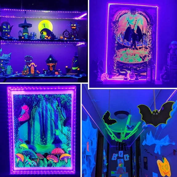 PYAN-6.6ft 120 LED Black Light Strips, Battery Operated UV LED Strip for Glow Party, Halloween, Glass, Poster, Painting, Battery Not Included