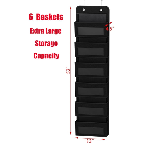 PYAN-6 Clear Window Pocket Over Closet Door Storage Hanging Organizer for Bedroom, Bathroom, Pantry, Black
