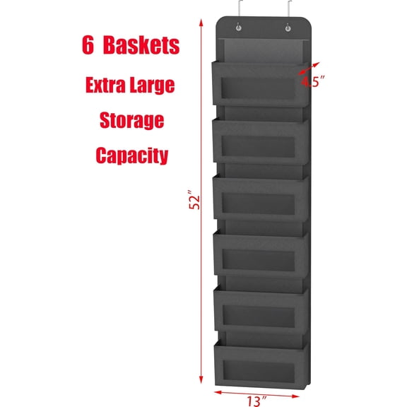PYAN-6 Clear Window Pocket Over Closet Door Storage Hanging Organizer for Bedroom, Bathroom, Pantry, Dark Gray