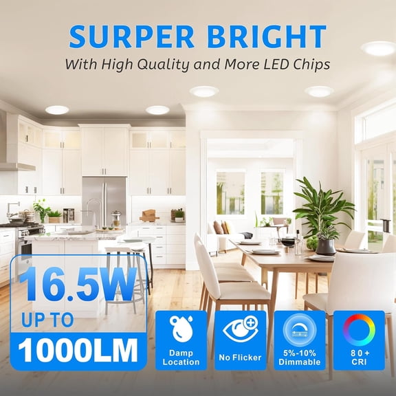 PYAN-6" LED Disk Lights, Dimmable Flush Mount Ceiling/Recessed Disc Downlight, 16.5W 1000Lm, 6000K Bright White, Low Profile Surface Mount Can Light for Closet, Office, Garage, ETL Listed, 24 Pack