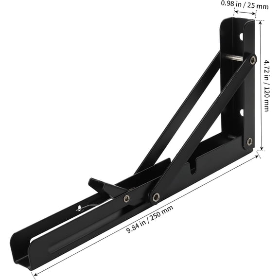PYAN-6 PCS 10 Inch Folding Shelf Brackets, Black Folding Hinges Brackets for Workbench, Folding Table, DIY