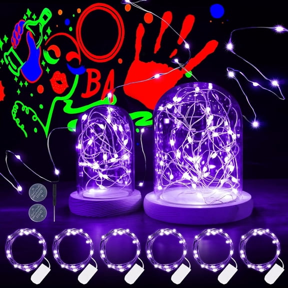 PYAN-6 Pack Black Light Fairy Lights Battery Operated, 7Ft 20LED UV Black Christmas Lights String Flexible Waterproof Firefly Starry Lights for Halloween Christmas Bedroom Wedding Party Decoration