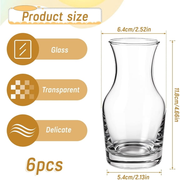 PYAN-6 Pack Single Serving Small Wine Carafe Glass, 6.5 Oz Mini Portion Individual Pours Wine Decanter for Tasting Champagne Juice Refill Dinner Parties Bars Restaurants Home(6.5OZ,6)