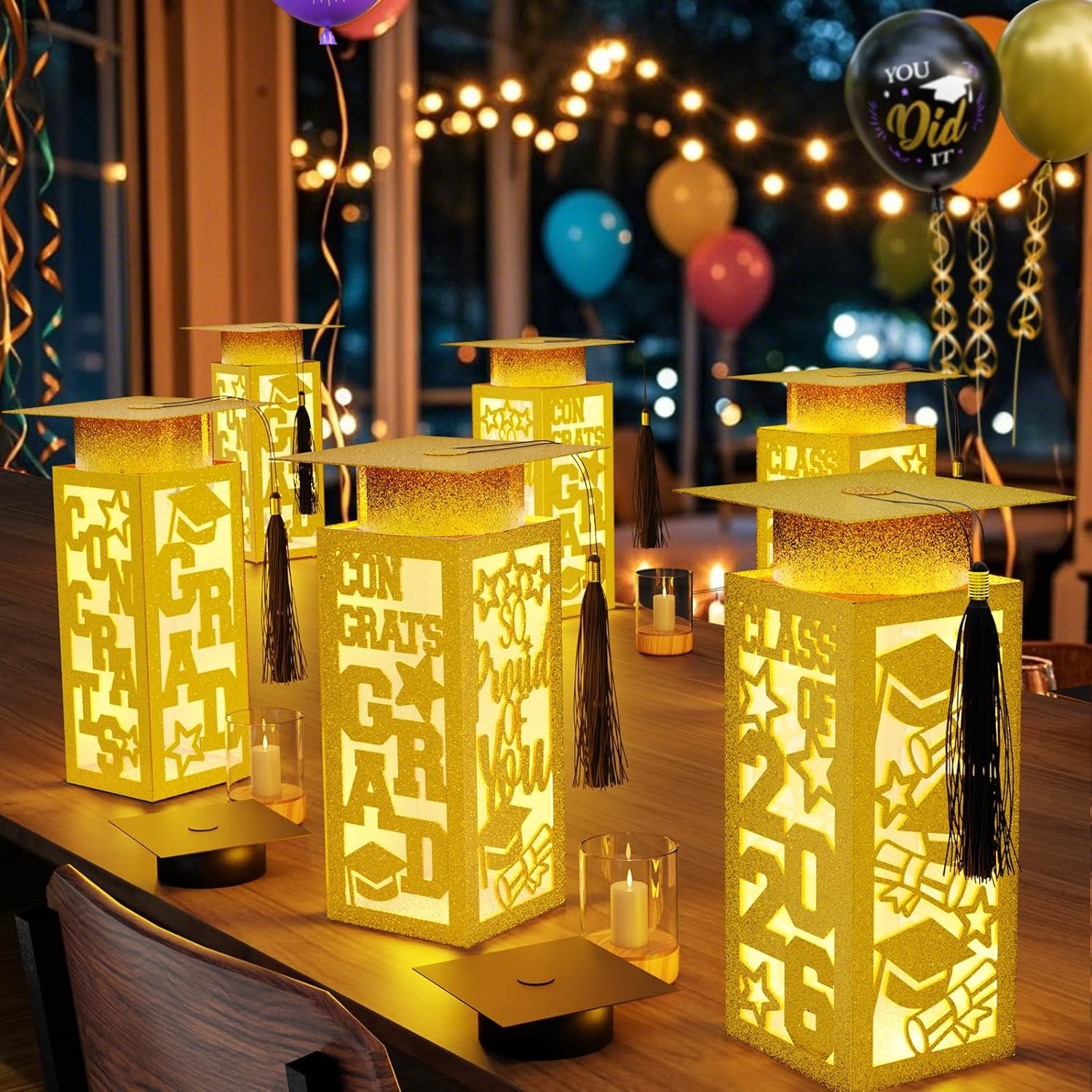 PYAN-6 Pcs Graduation Table Centerpieces Boxes Class of 2026, Golden ...