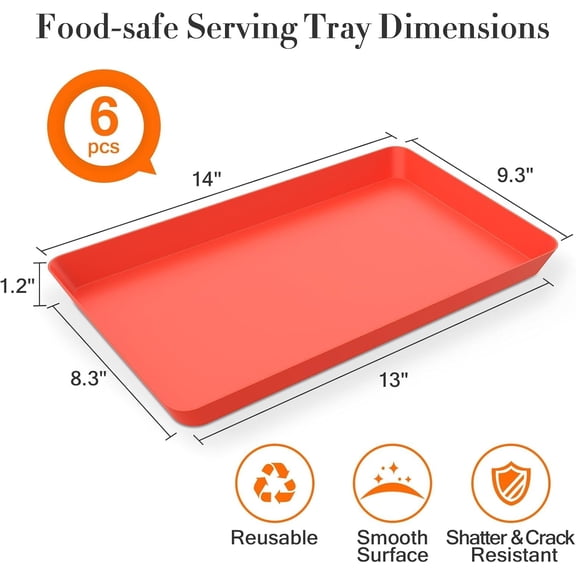 PYAN-6 pcs Serving Tray for Entertaining, Serving Platters for Snacks, Fruit, Cookies, Dessert, Reusable Plastic Trays for Serving Food and Pantry Organization in Kitchen & for Parties, (Red)