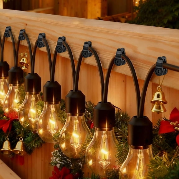 PYAN-60 Pack Hooks for Outdoor String Lights, Christmas Light Clips, Waterproof Light Hanger Hooks Screw-in Hooks Pergola hooks Fence Hooks for hanging Christmas lights, Cable, Rope, Fairy Lights-Bla