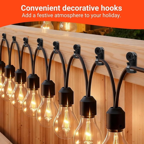 PYAN-60 Pack String Lights Hooks for Outdoor, Christmas Light Clips Weatherproof Light Hanger Hooks Screw-in Hooks for Hanging Christmas Lights and Wire,Cable,Fairy Lights,Wind Chimes (Black)