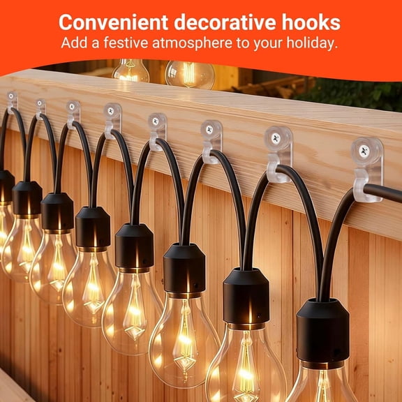 PYAN-60 Pack String Lights Hooks for Outdoor, Christmas Light Clips Weatherproof Light Hanger Hooks Screw-in Hooks for Hanging Christmas Lights and Wire,Cable,Fairy Lights,Wind Chimes (Clear)