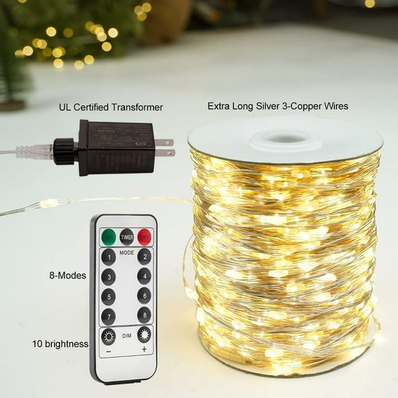 PYAN-660FT Extra Long Fairy Lights Plug in 2000 LED Silver Wire Outdoor Waterproof LED String Lights with Remote for Living Bed Room, Backyard, Patio, Garden, Porch, Christmas Tree