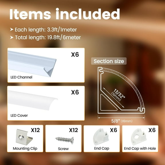 PYAN-6Pack 3.3FT/1M V Shape LED Channel Silver Aluminum LED Strip Diffuser Channel with Milky White Cover Frosted Corner Lighting Easy Installation V1SW WW 1M
