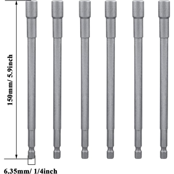 PYAN-6Pcs Magnetic Power Impact Nut Driver Set,150mm 1/4 Inch Hex Shank Professional Grade Socket Nut Setters for Electric Hand Drill/Lithium Drill/Pneumatic Screwdriver/Impact Driver