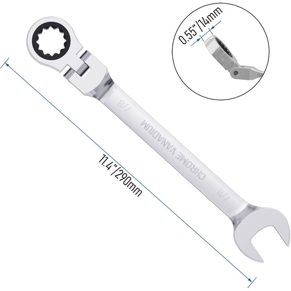 PYAN-7/8 Inch Flex-Head Ratcheting Combination Wrench SAE 72 Teeth 12 Point Ratchet Box Ended and Open End Spanner Tools, Flexible Head Gear Wrench, Heat-Treated CR-V