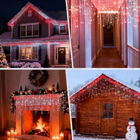 PYAN-7ft Icicle Lights, 70 LED Red & White Twinkle String Lights ...