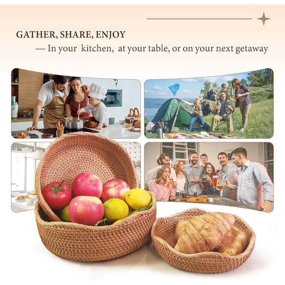 PYAN-8.7" Wave Small Wicker Basket, Artisanal Key Bowl for Entryway Table, Decorative Bowl for Kitchen Counter, Bedside, Living Room, Natural Woven Fruit Bowl, Purse Bowl, Rattan Bread Basket