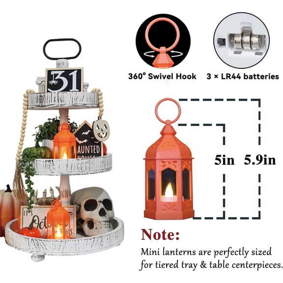 PYAN-8 Pcs Mini Lantern with Flickering LED Candles, Orange Vintage Decorative Hanging Lanterns for Ramadan Halloween, Christmas, Wedding Decorations, Party, Table Centerpiece, Battery Included