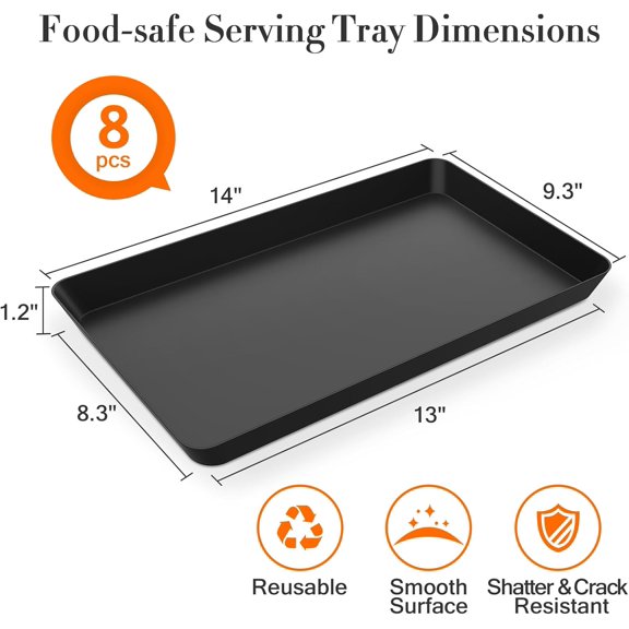 PYAN-8 pcs Serving Tray for Entertaining, Serving Platters for Snacks, Fruit, Cookies, Dessert, Reusable Plastic Trays for Serving Food and Pantry Organization in Kitchen & for Parties, (Black)