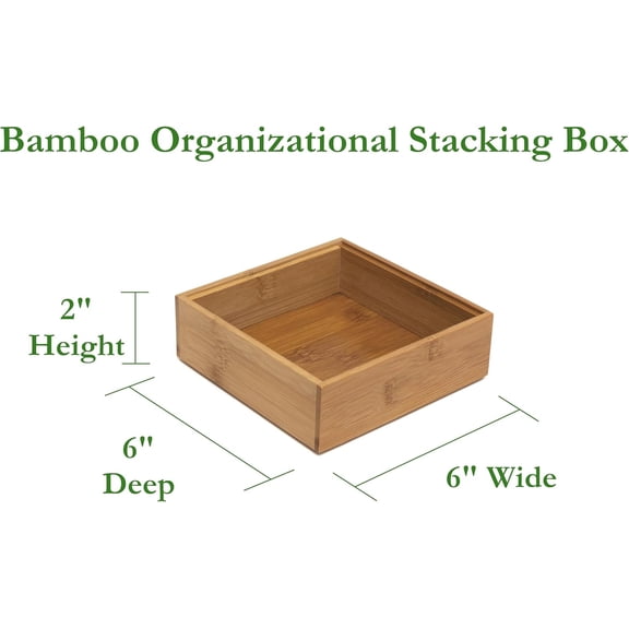 PYAN-8183S Bamboo Wood Stacking Drawer Organizer Box, 6" x 6"
