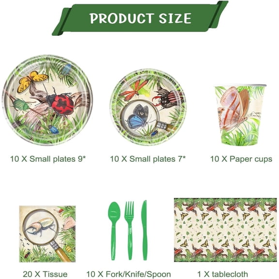 PYAN-81PCS Bug Birthday Party Supplies Tableware,Insects Party Supplies,Reptile Birthday Decorations,Bug Theme Party Tableware Decorations