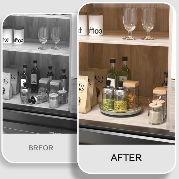 PYAN-9" Wooden Lazy Susan Turntable for Cabinet Rotating Spice Rack Organizer, Small Gray Kitchen Countertop Tray for Dining Table & Pantry Storage