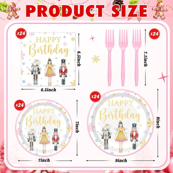 PYAN-96 Pcs Christmas Paper Tableware Set Pink Nutcracker Birthday Party Supplies Christmas Nutcracker Disposable Plates and Napkins Set for Xmas Birthday Party Supplies