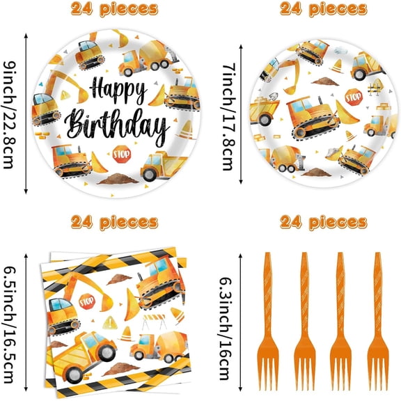 PYAN-96 Pcs Construction Plates & Napkins - Party Decorations & Birthday Supplies