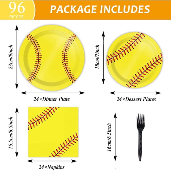 PYAN-96 Pcs Softball Party Decorations Plates Napkins Forks Supplies Set Softball Birthday Theme Party Disposable Paper Tableware Set for Girls Women, 24 Guests