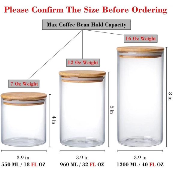 PYAN-960 ML / 32 FL Oz Glass Storage Container with Wood Lid, Stackable Clear Decorative Organizer Bottle Canister Pantry Jar with Air Tight Wooden Lid for Food, Coffee, Candy, Sugar, Salt, Tea