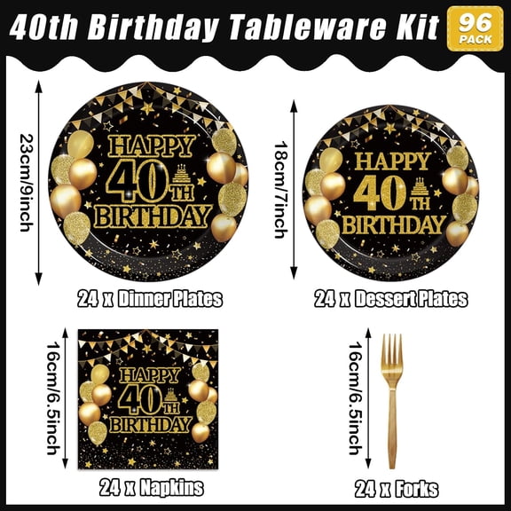 PYAN-96Pcs 40th Birthday Party Tableware Set, Back in 1986 Birthday Party Decorations Supplies for Men Women Cheers to 40 Years Birthday Party Dessert Plates Napkins Forks Favors, Serve 24