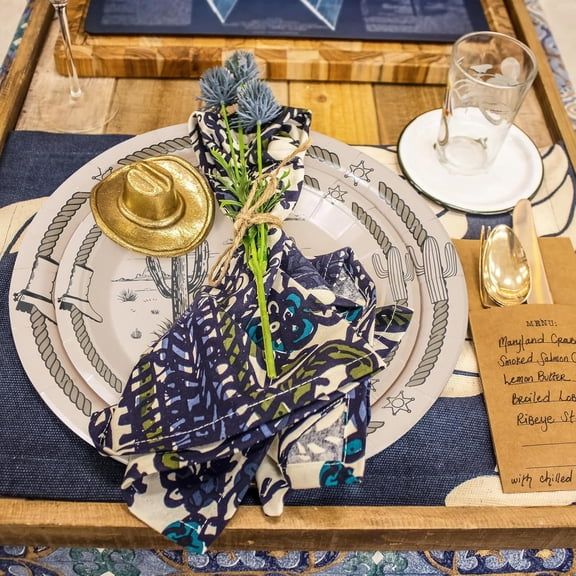 PYAN-96Pcs Western Cowboy Disposable Tableware Set Cowboy Ranch Bachelorette 7"&9" Plates and Napkins and Cups for 24 Guest Kid Birthday Picnic Party Table Supplies Decorations