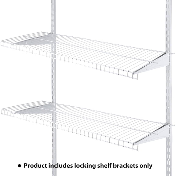 PYAN-Adjustable Locking Shelf Bracket 16 Inch Shelf Brackets Heavy Duty Wire Shelving Brackets for Deep Wire Shelving Double Track System (White,2 Pcs)