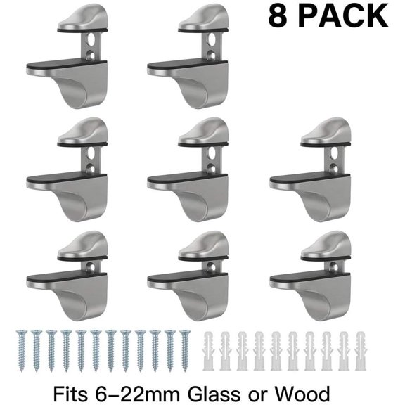 PYAN-Adjustable Zinc Alloy Glass Shelf Brackets 8 Pack Stable Support for Bathroom, Kitchen & Display Shelving