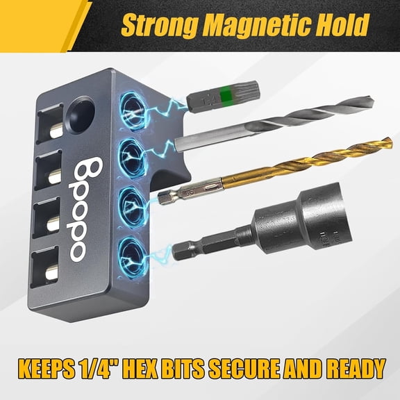 PYAN-Aluminum 1/4-Inch Hex Bits Holders Fit for Dewalt Wrox Cordless Impacts Screwdrivers, Powerful Magnet Drill Bit Sleeve Organizer,Easy Access to Hex Screw Bit Storage on side of Power Drill,Right