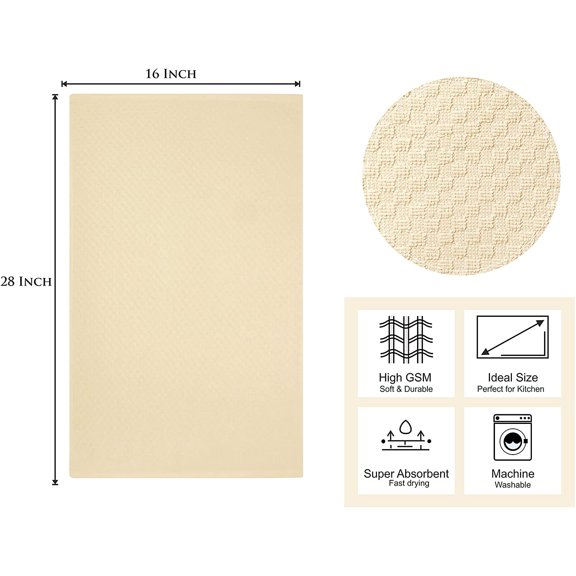 PYAN-Amazing Kitchen Towels - Set of 8 Terry Towels - 100% Cotton Euro Caf Waffle Weave Dish Towel Set - Soft Absorbent Quick Dry Low Lint Reusable Pantry Bar Cleaning Cloth - 16 x 28 - Ivory