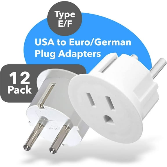PYAN-American USA To European plug adapter Type E/F schuko plug adapter - Use in Germany, France, & more - CE Certified For Mobile, Laptop & Camera Chargers - 12 Pack