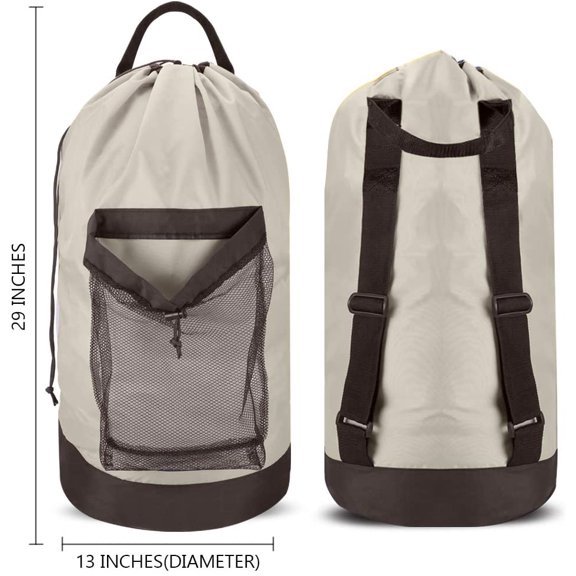 PYAN-Backpack Laundry Bag, 115L Large Hamper with Shoulder Straps, Drawstring Closure, Mesh Pocket, Khaki