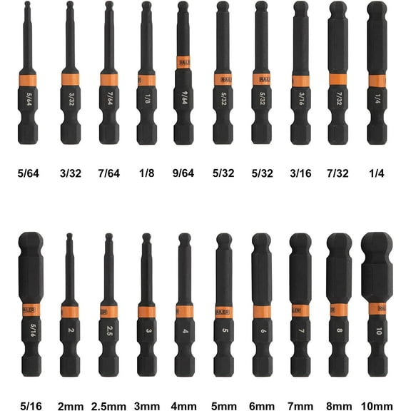 PYAN-Ball End Hex Bit Set - 2 Inch Impact Driver 20pc Hex Bit Set With A Bit Holder & Carabiner. Premium S2 Steel, Ideal For Furniture Screws