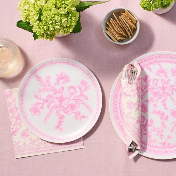 PYAN-Bamboo Pink Toile Small Plates - 8" Reusable & Eco-Friendly (4-Pack) | Sturdy, Elegant & Durable Bamboo for Meals, Snacks & Desserts | Premium Tableware for Gatherings